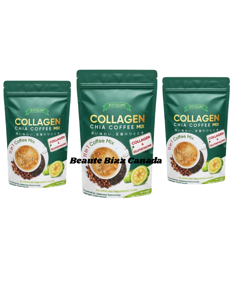 3 PACKS of Fitgum Collagen Chia Coffee (10 sachets per pack